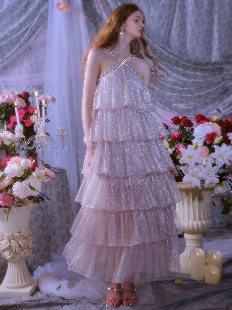 Mera Sleeveless Diamond Chain Cake evening Dress