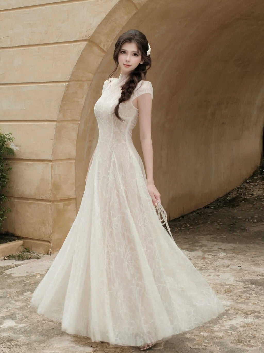 lace sequin A line midi dress