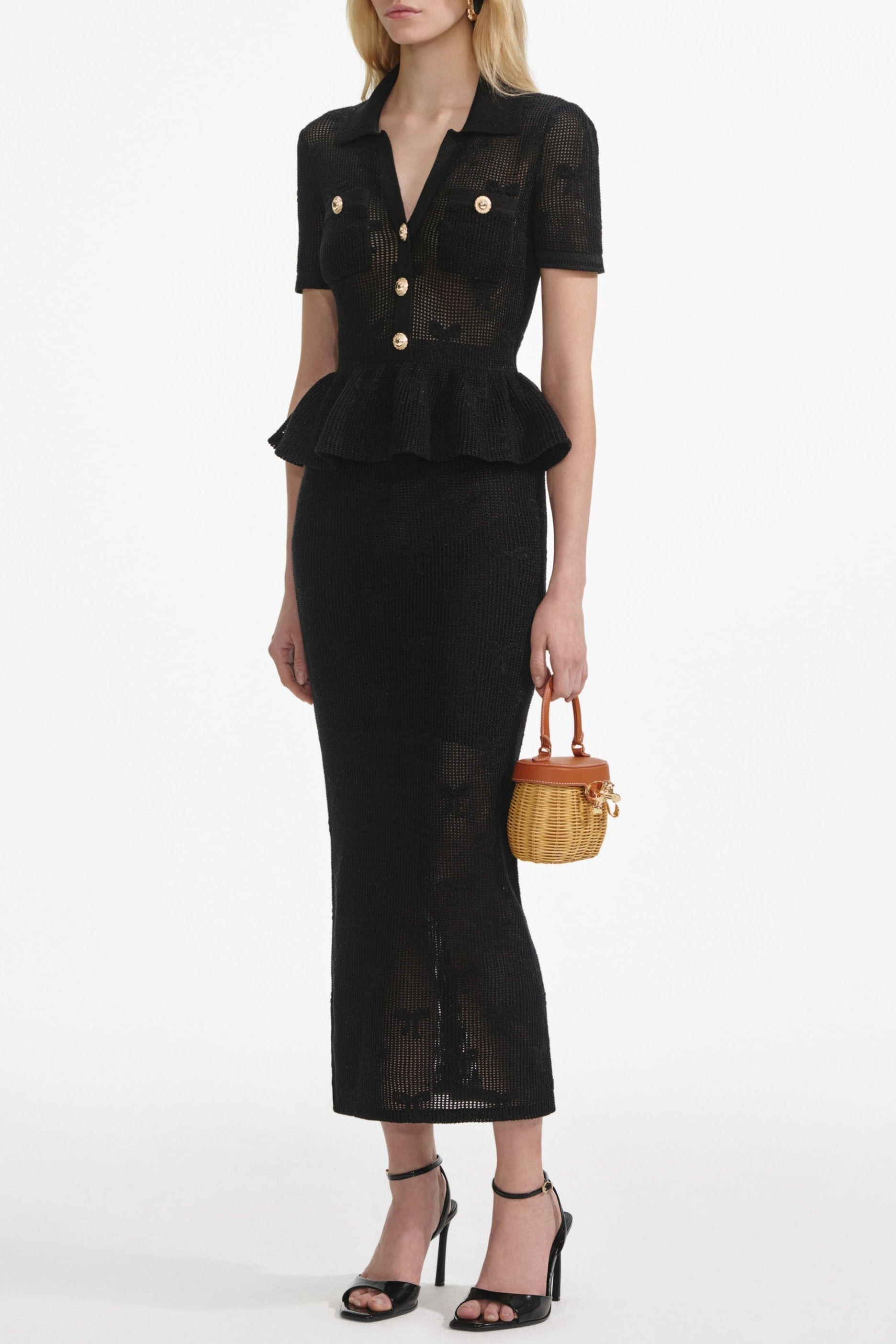 adelaide Black Bow Crochet Midi Dress