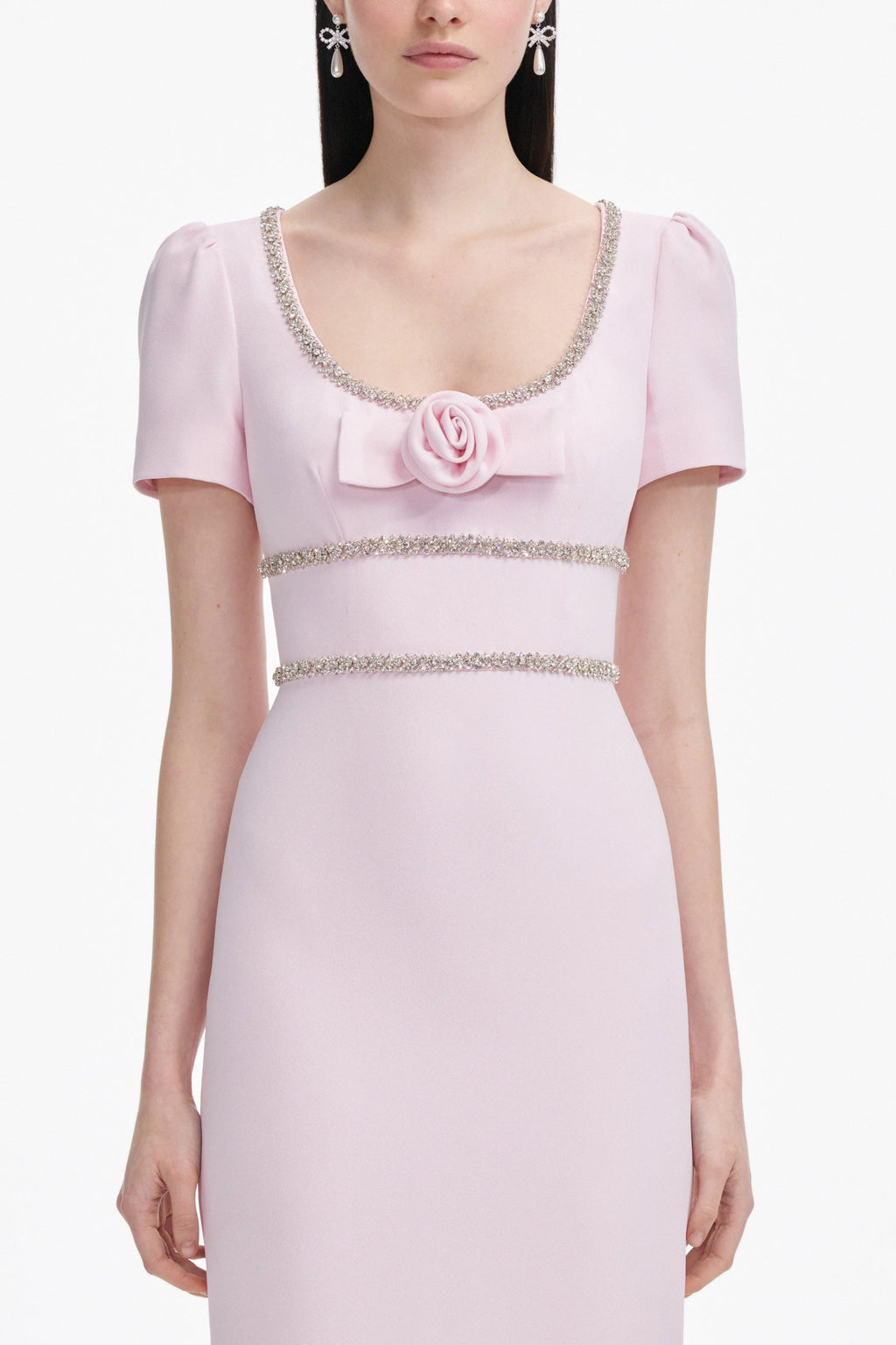 Pink Crepe Crystal Trim Maxi Dress