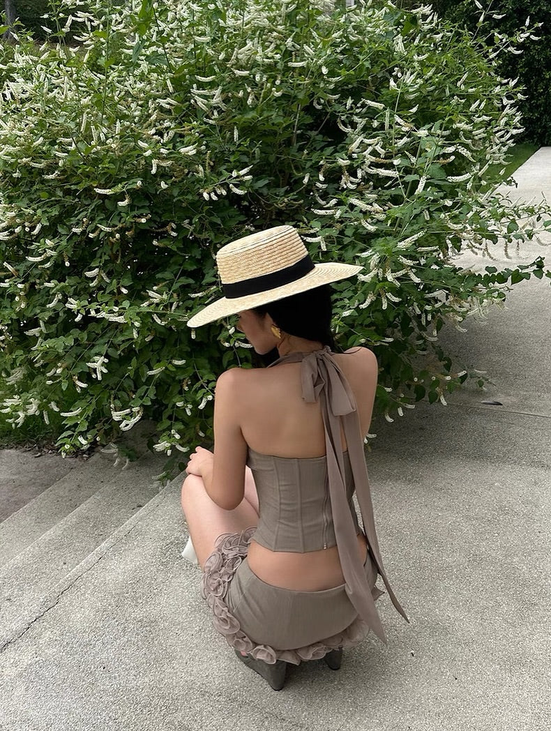 flower embellished mini skirt in Khaki