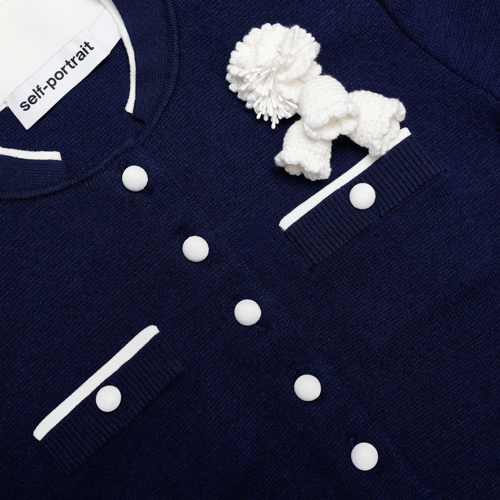 zenobia Navy Crochet Flower Knit Midi Dress