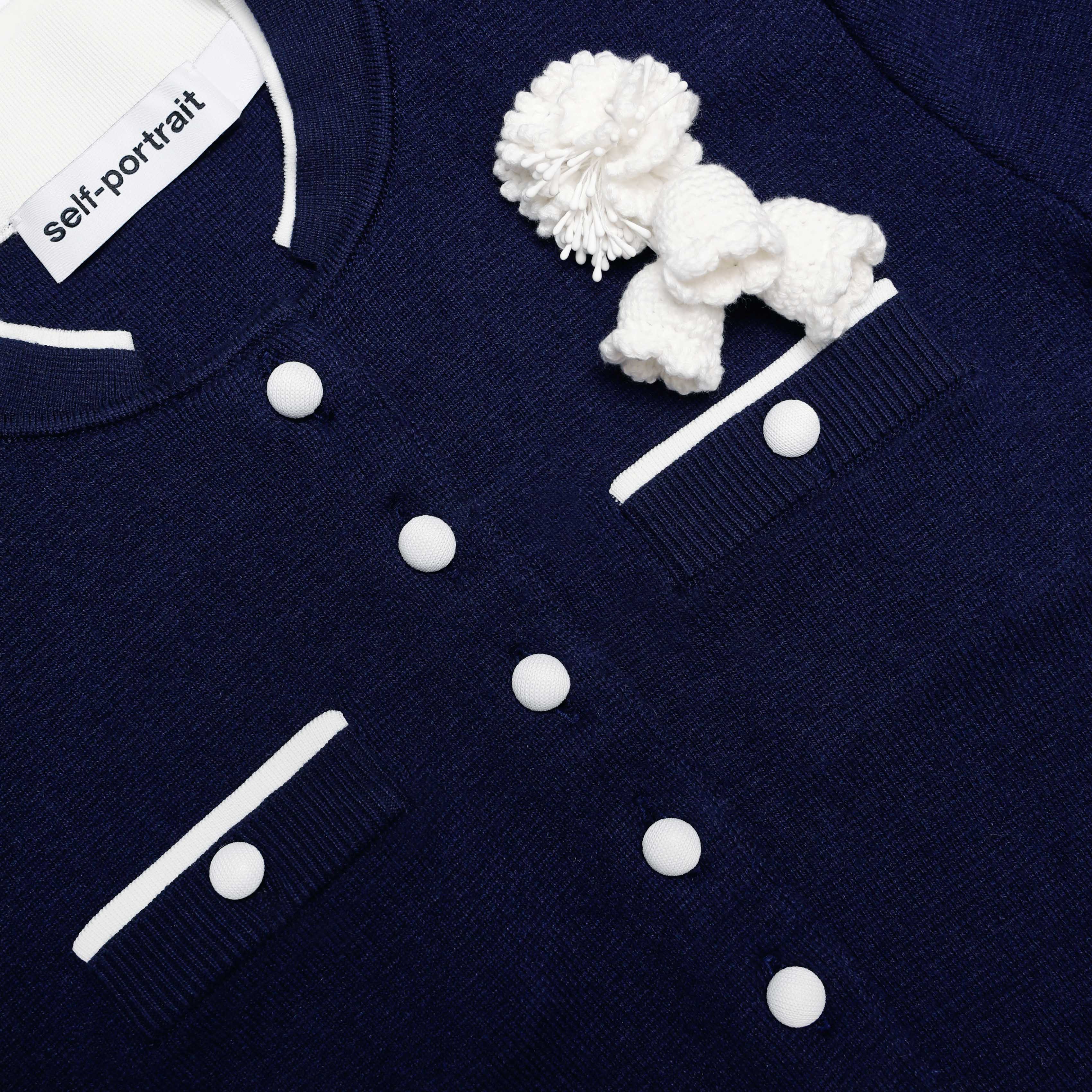 zenobia Navy Crochet Flower Knit Midi Dress