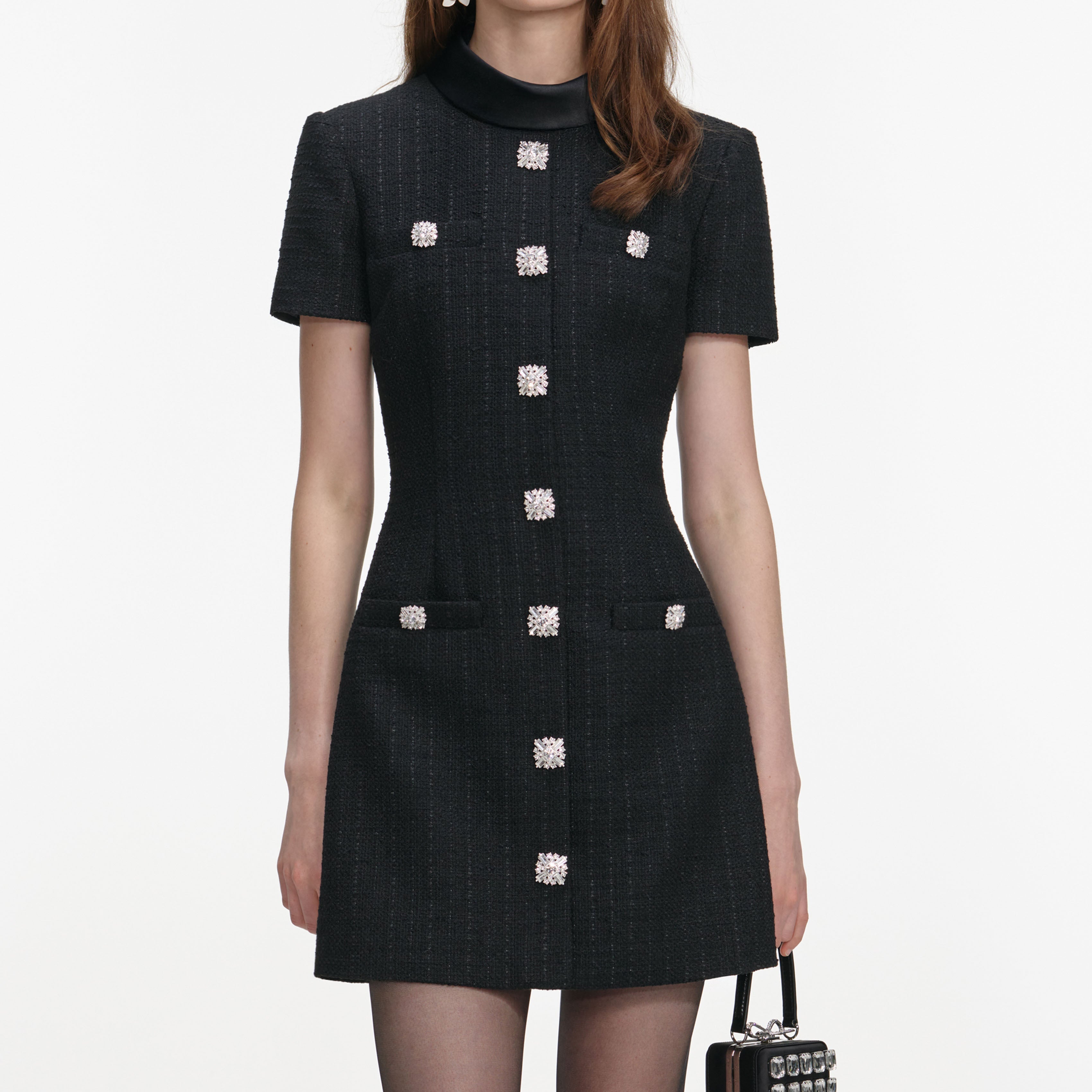 tabitha Boucle Collared tweed Mini Dress in black