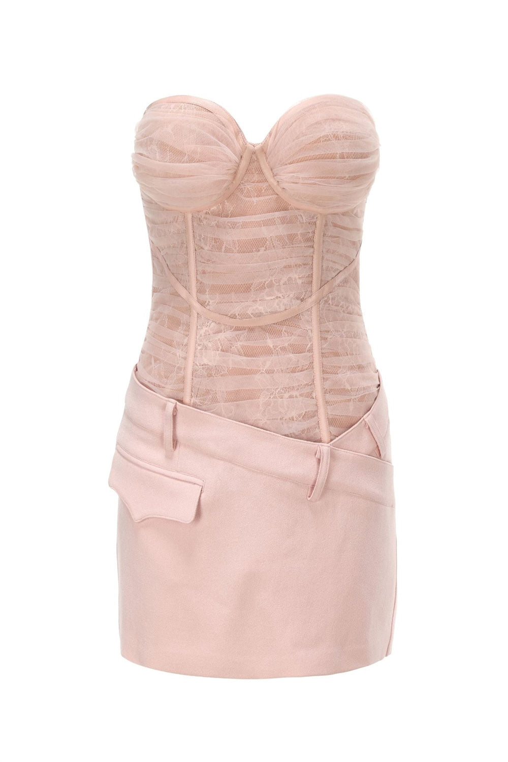 Rolyn Ruched Mesh Strapless Mini Dress - Pink