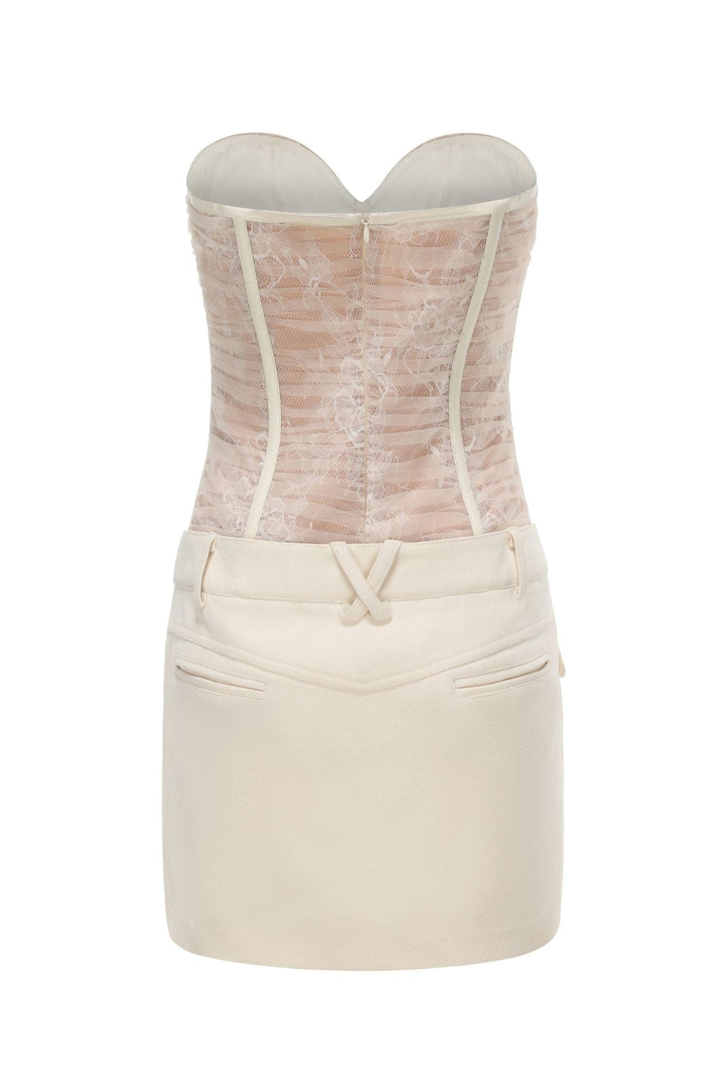 Rolyn Ruched Mesh Strapless Mini Dress - White