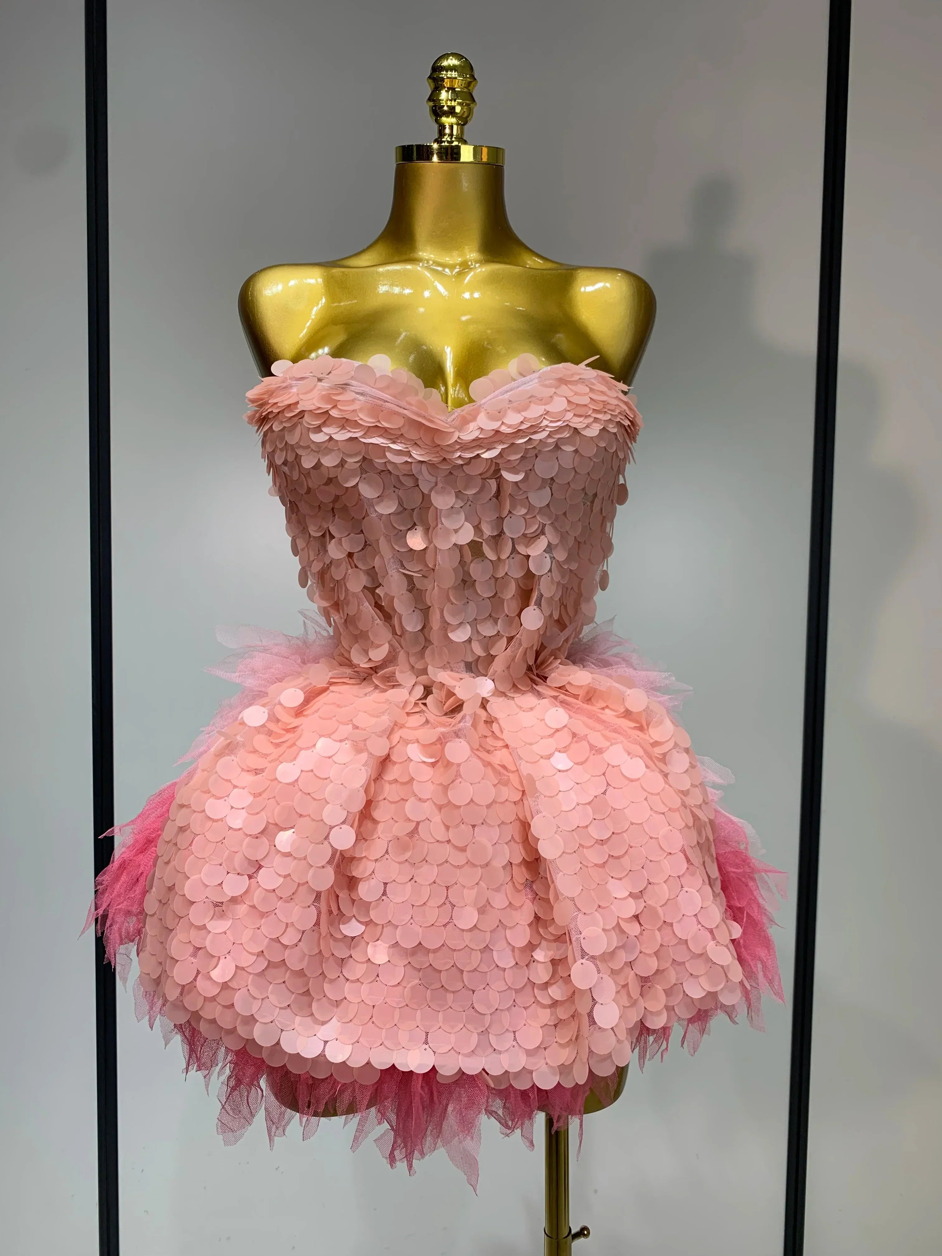 Sparkly Sequins Ruffles Backless Two Pieces Set