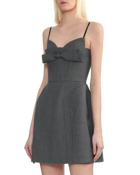 arabela bow-embellished mini dress in grey