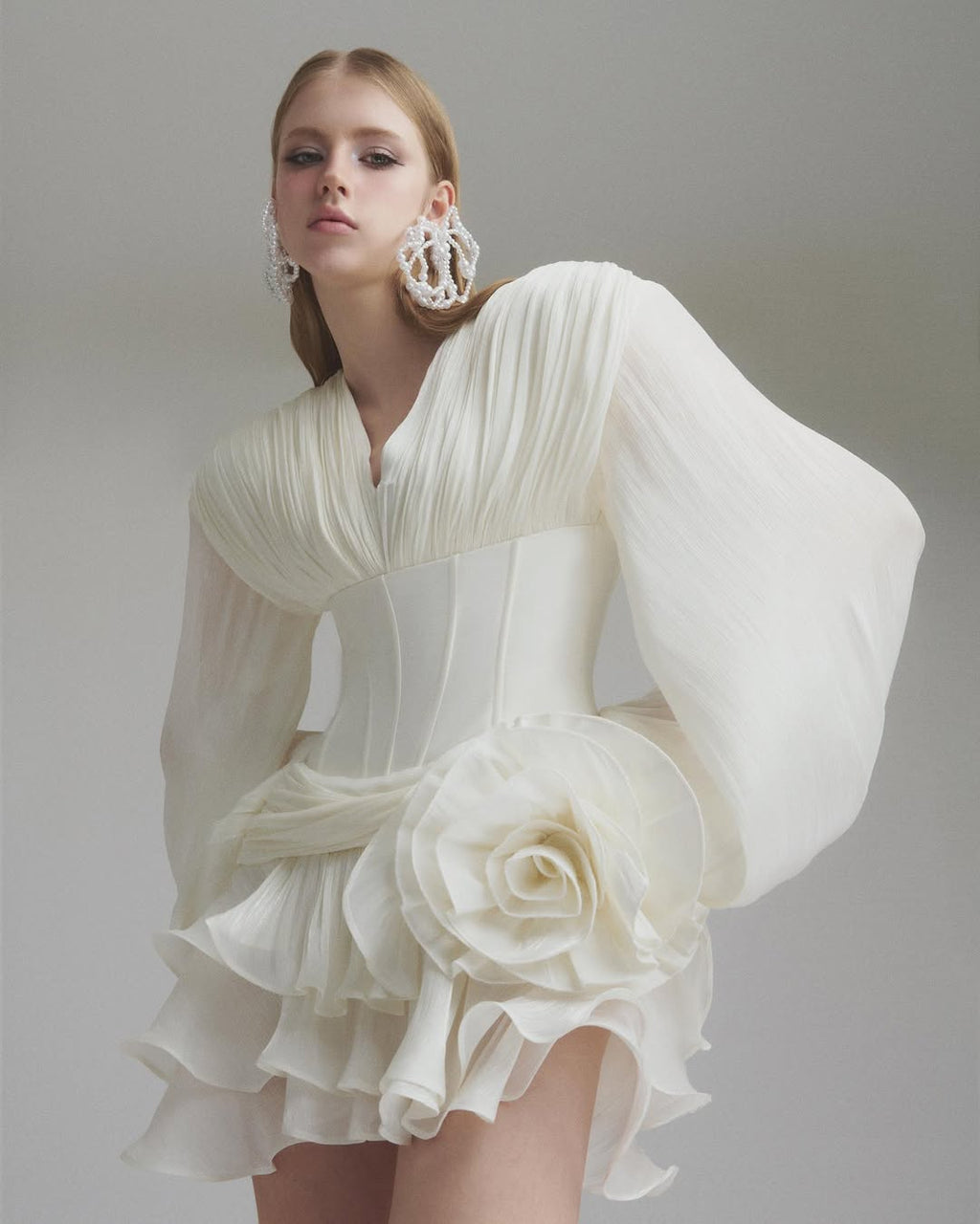 Flower Coastal Mini Dress In ivory