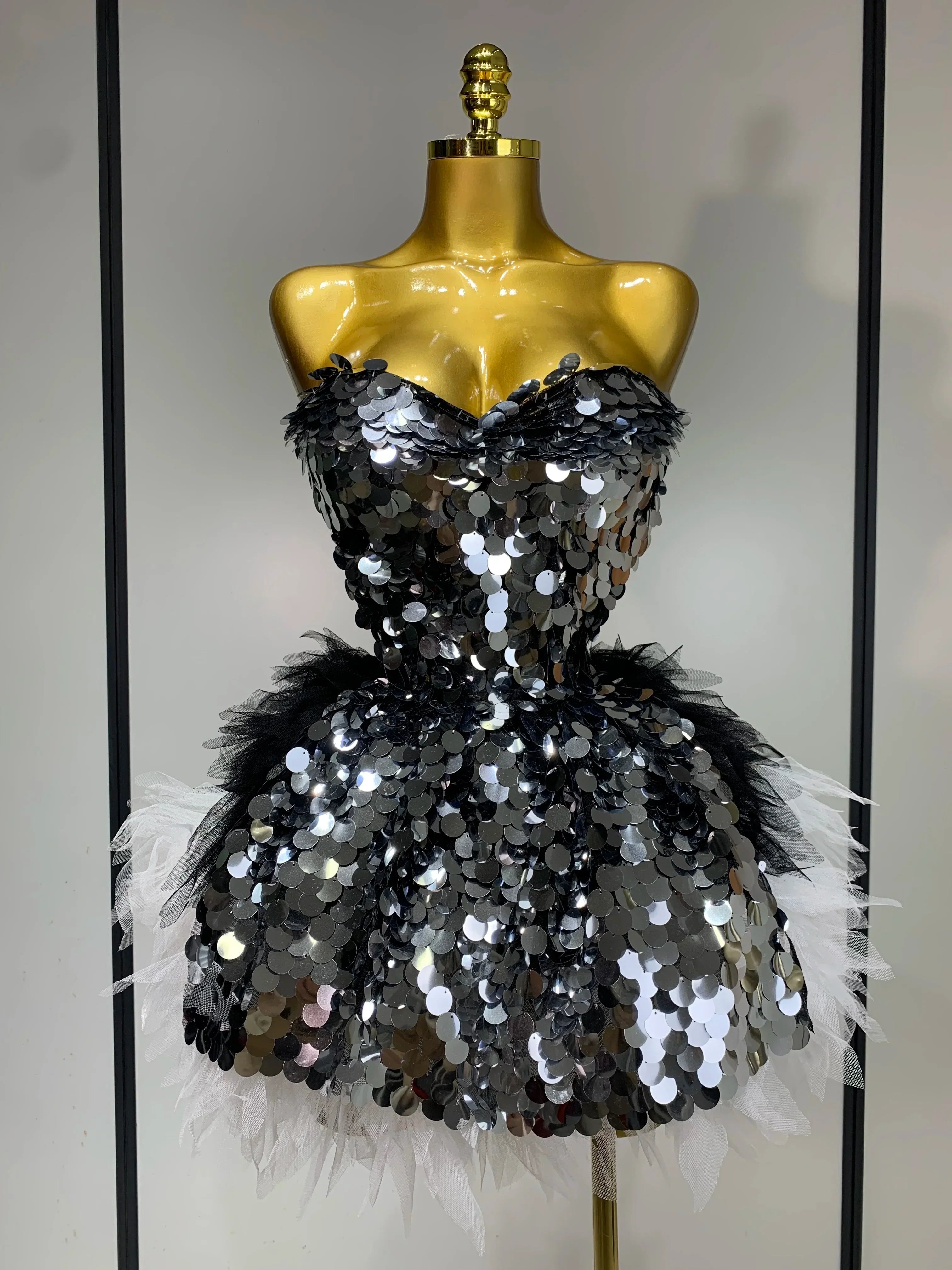 Sparkly Sequins Ruffles Backless Two Pieces Set