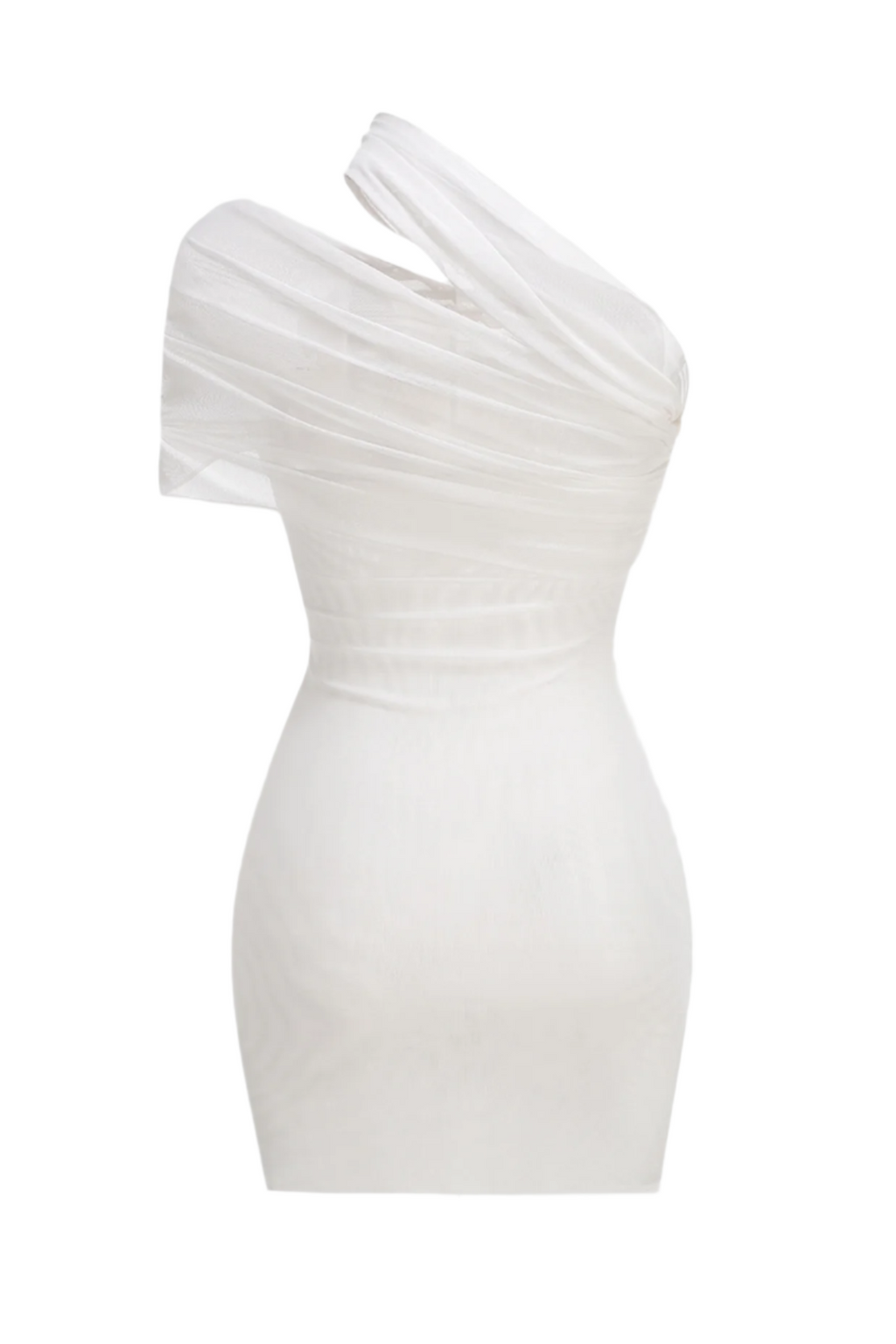 One Shoulder Floral Mesh Ruched Mini Dress