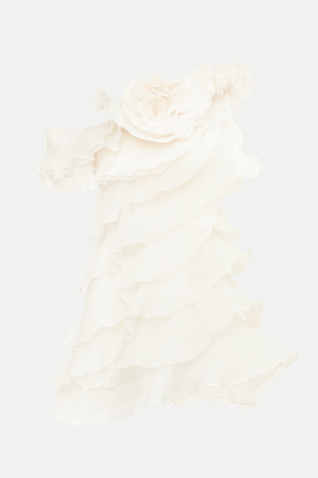 Shelyn Flower One Shoulder Ruffle Mini Dress - Beige