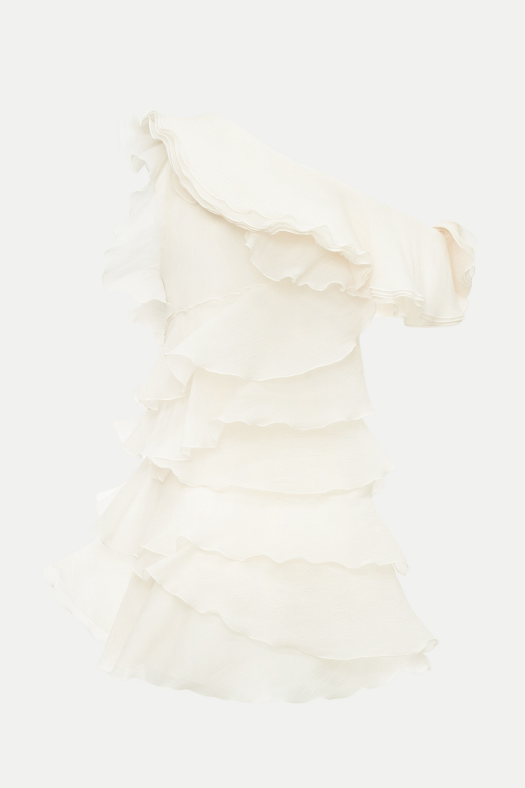 Shelyn Flower One Shoulder Ruffle Mini Dress - Beige