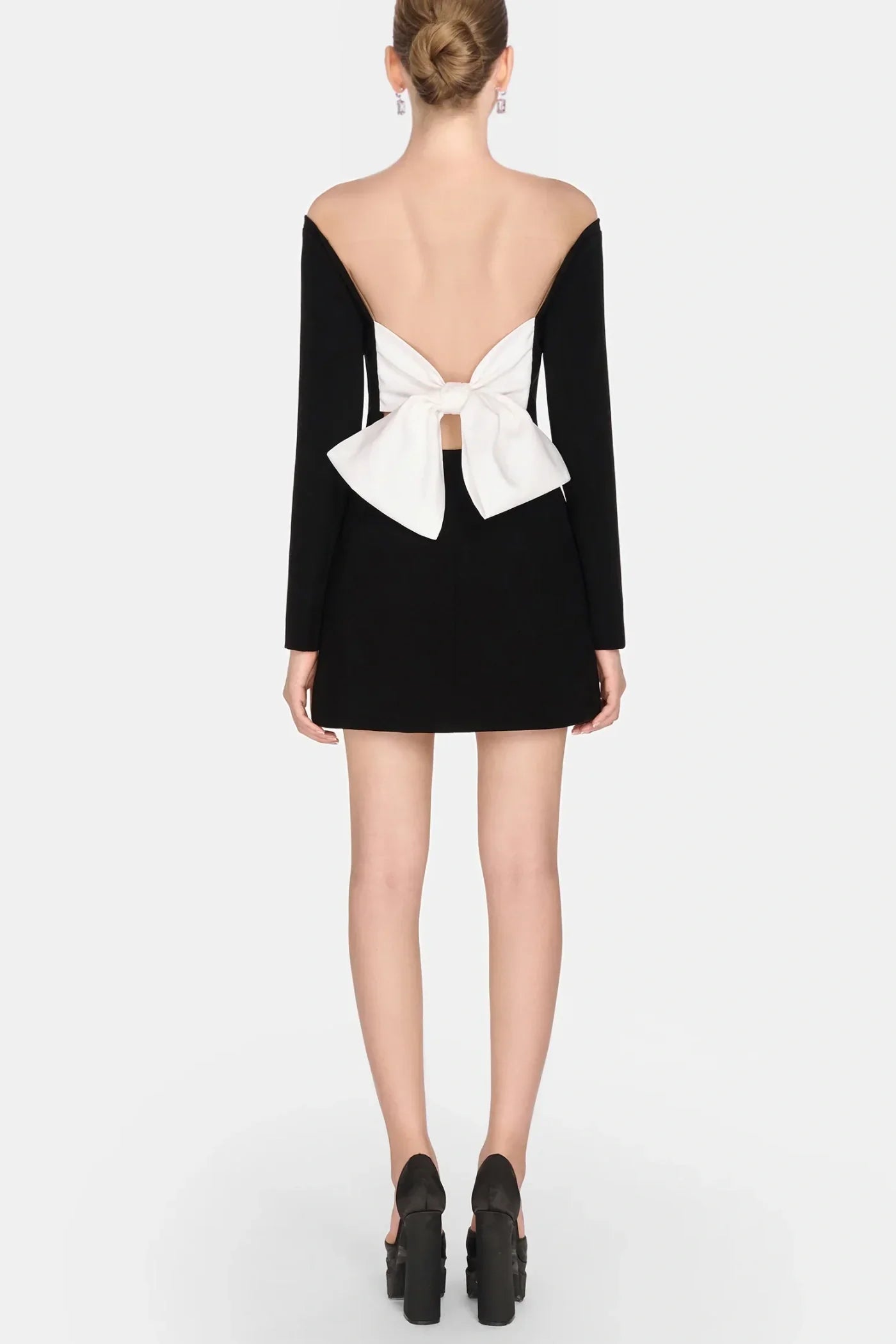 Off Shoulder Bow Embeliished Backless Mini Dress