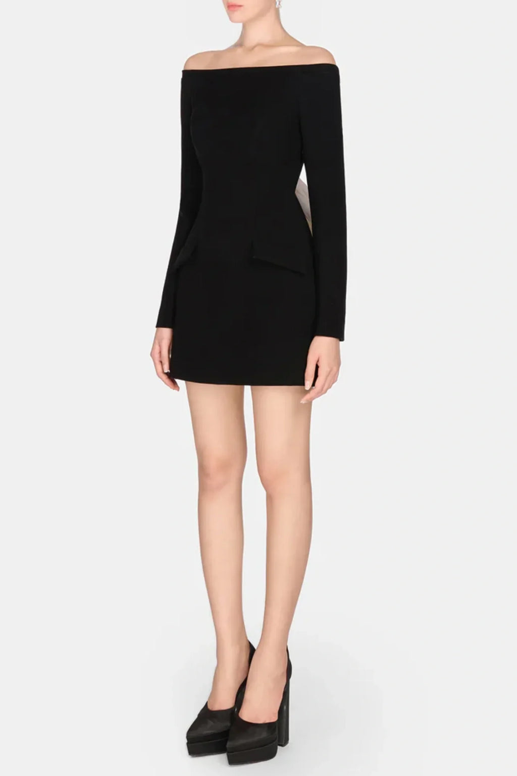 Off Shoulder Bow Embeliished Backless Mini Dress