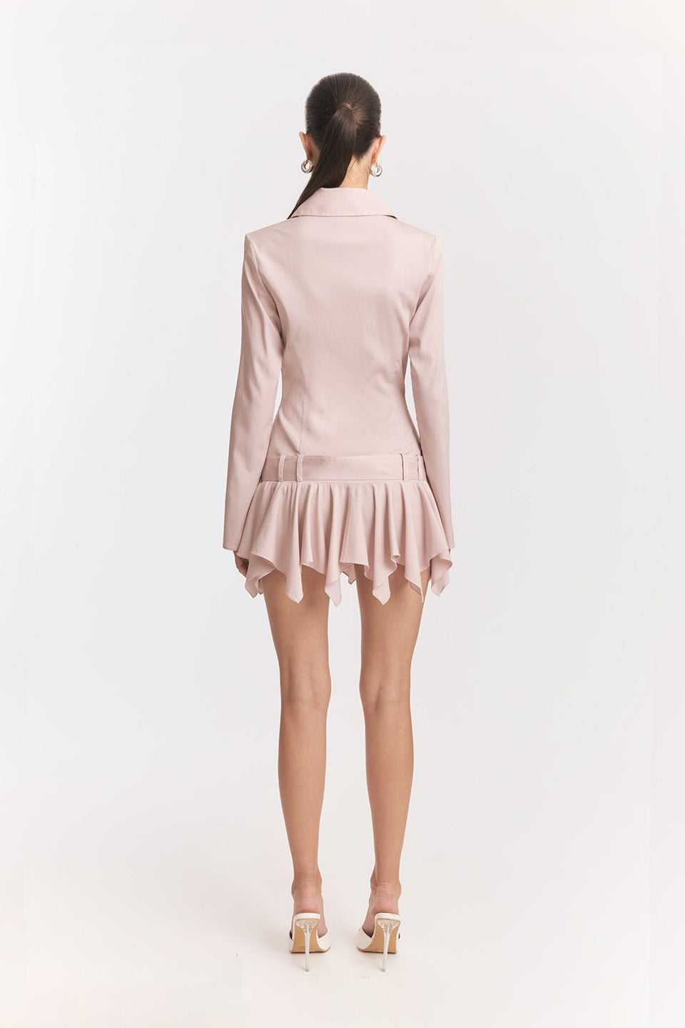 dinah Umbrella tail hem Shirt mini Dress in white