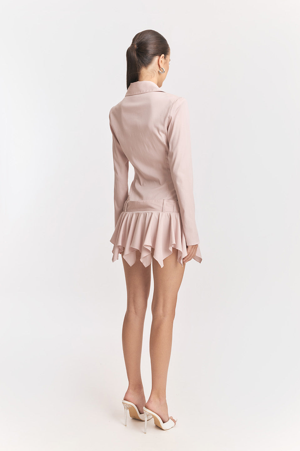dinah Umbrella tail hem Shirt mini Dress in white