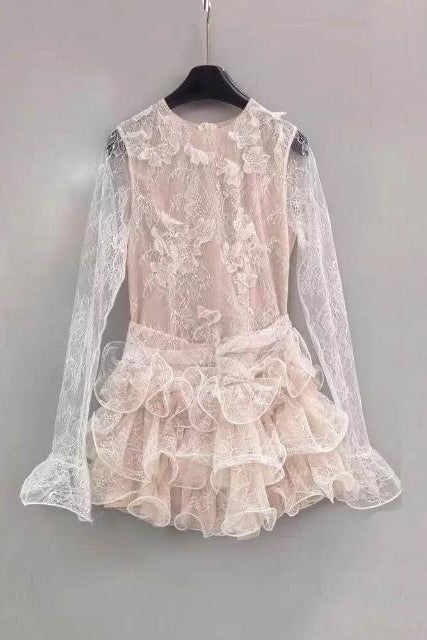 eudora lace embroidery ruched trim mini dress in white