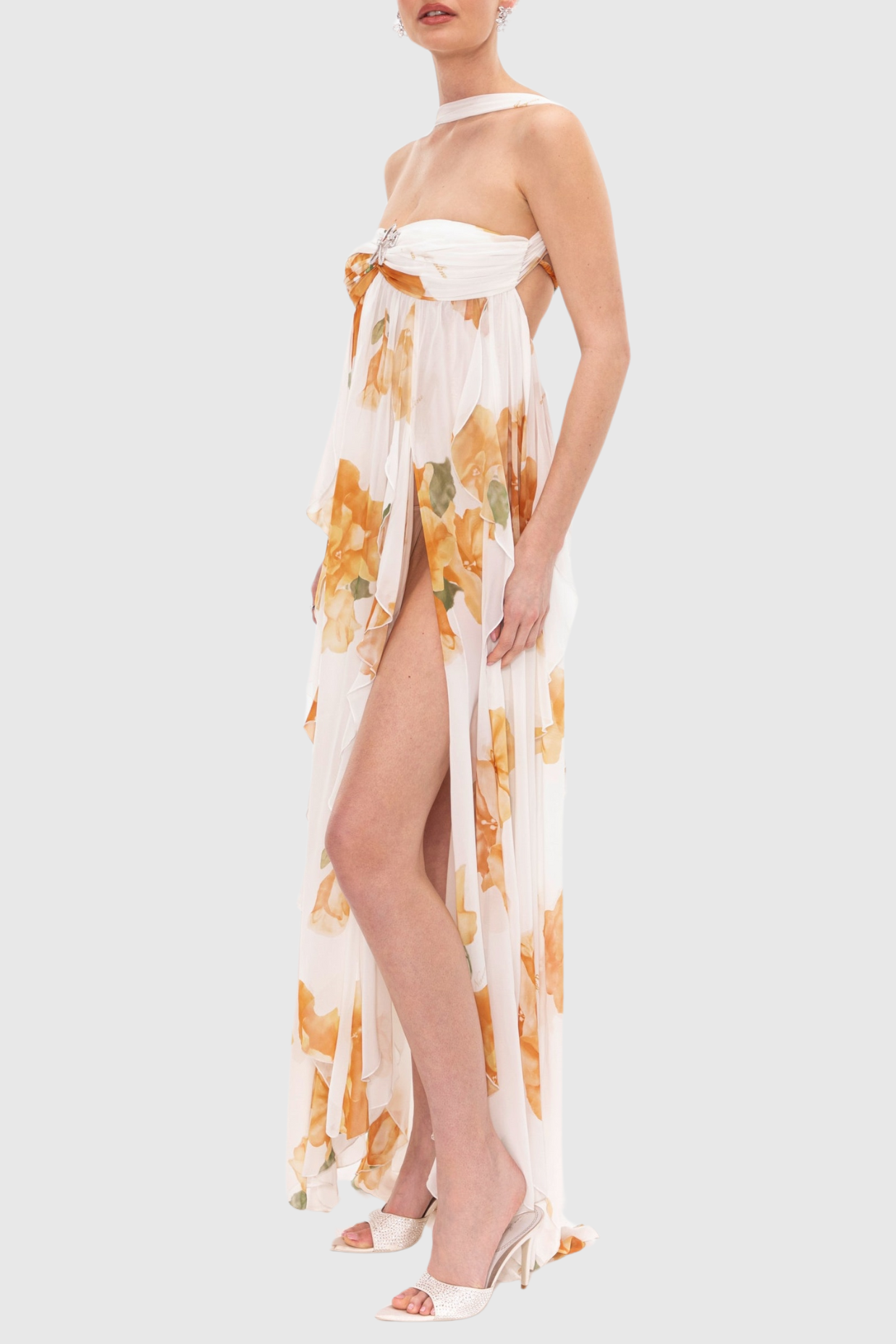 Takala Floral Halter Backless Split Maxi Dress