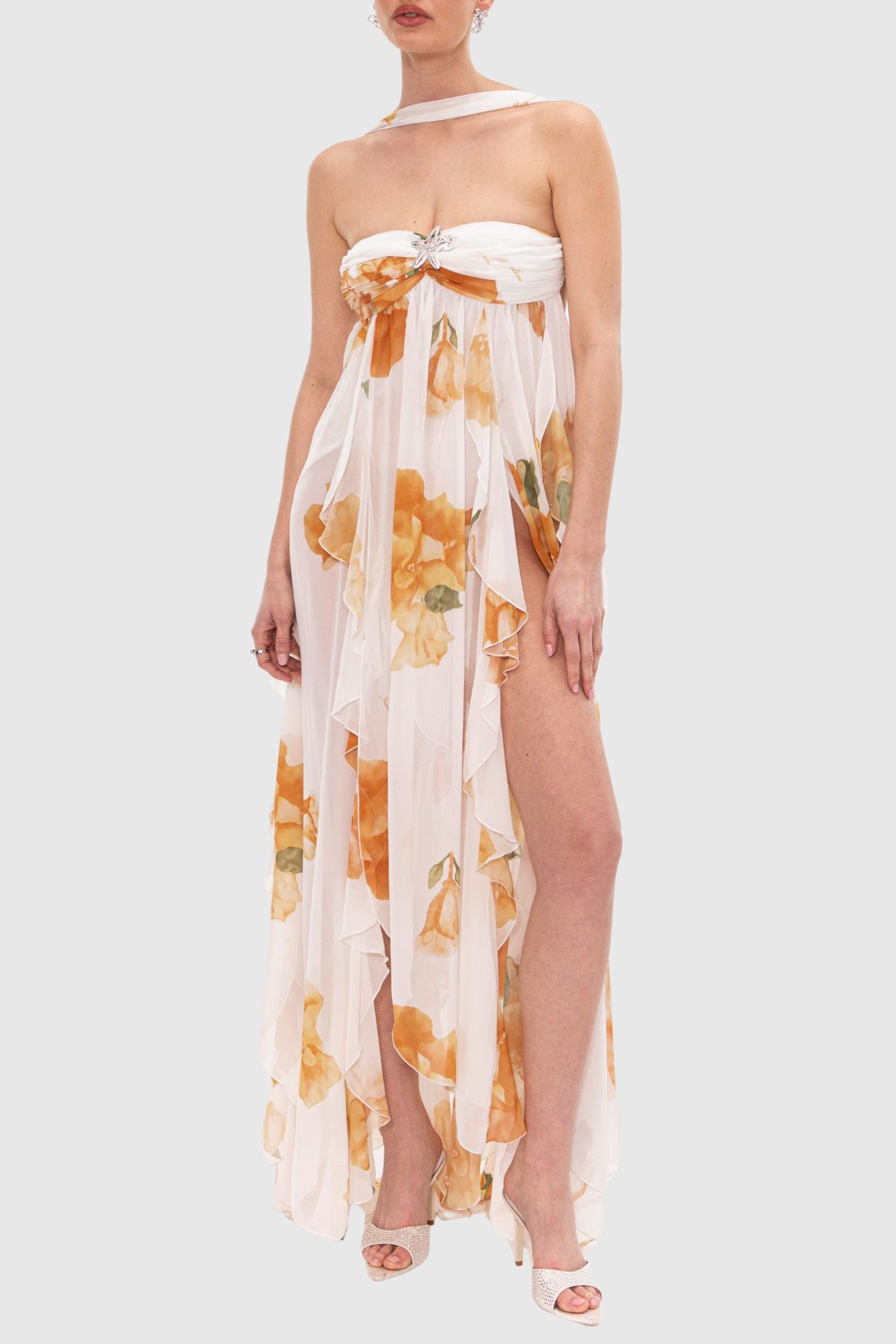 Takala Floral Halter Backless Split Maxi Dress