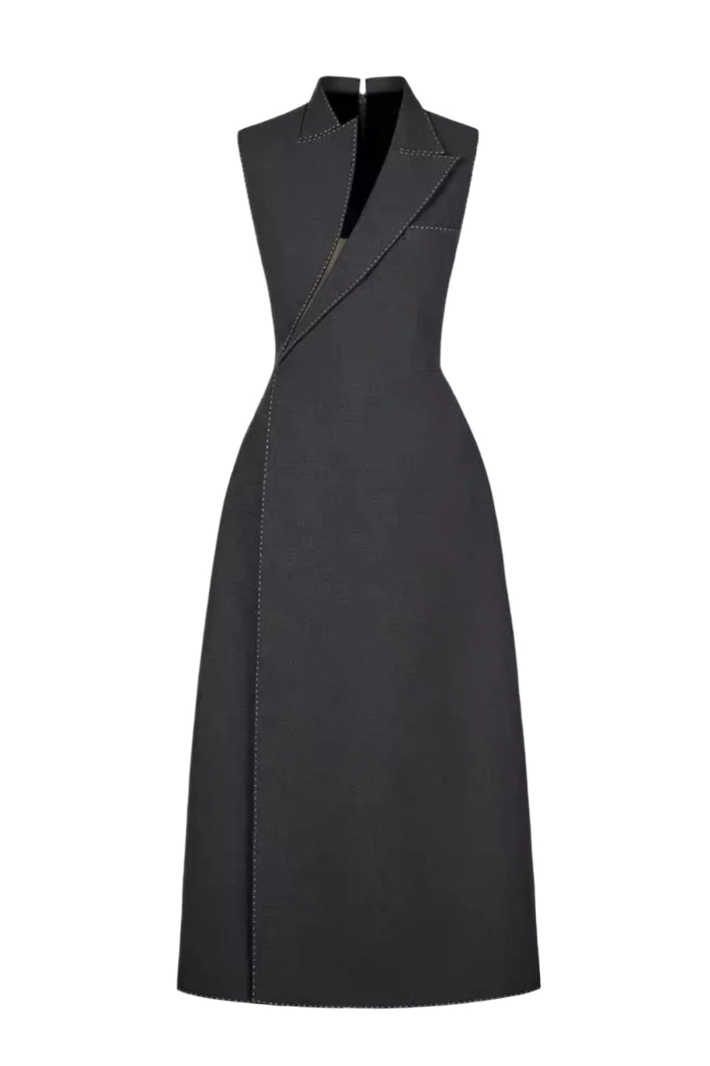 Asymmetric Collar Sleeveless Midi Dress - Grey