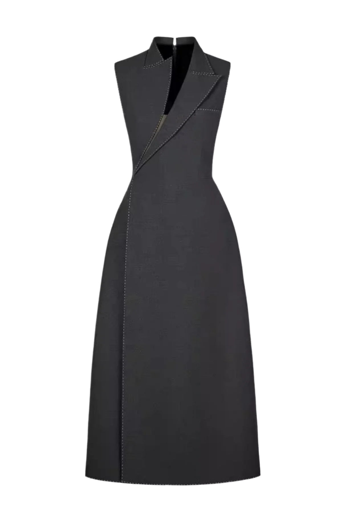 Asymmetric Collar Sleeveless Midi Dress - Grey