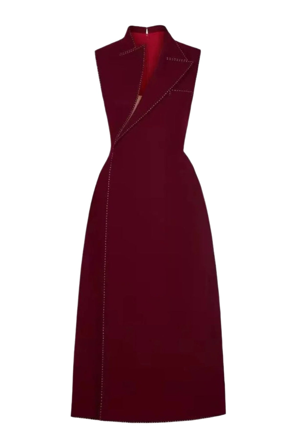 Asymmetric Collar Sleeveless Midi Dress - Wine