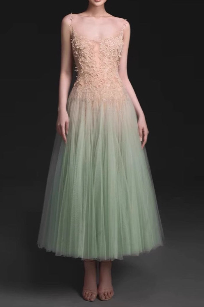 MINT OMBRE LACE MIDI DRESS