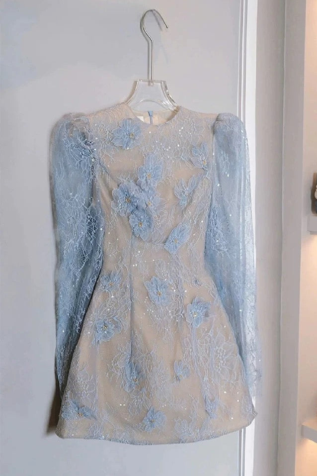 AMY LACE MINI DRESS IN BLUE
