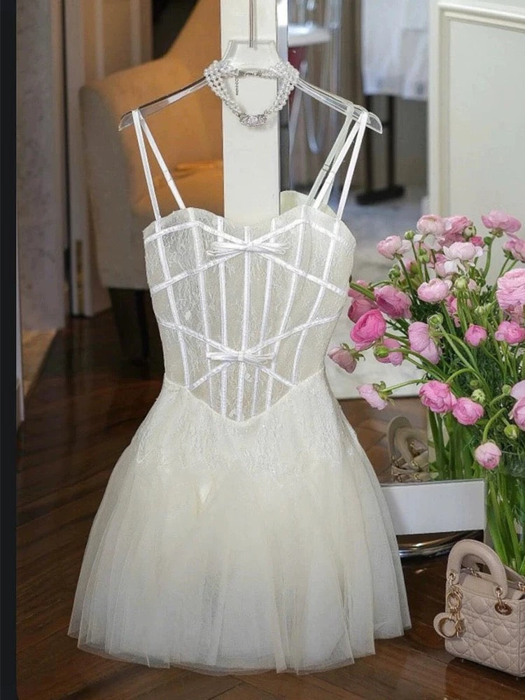bow Tulle Corset mini Dress
