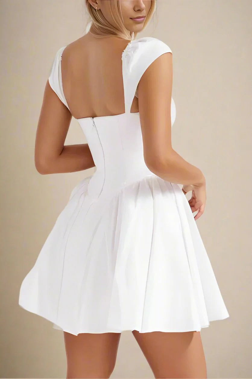 Julie white folded-neck bonded sleeveless mini dress