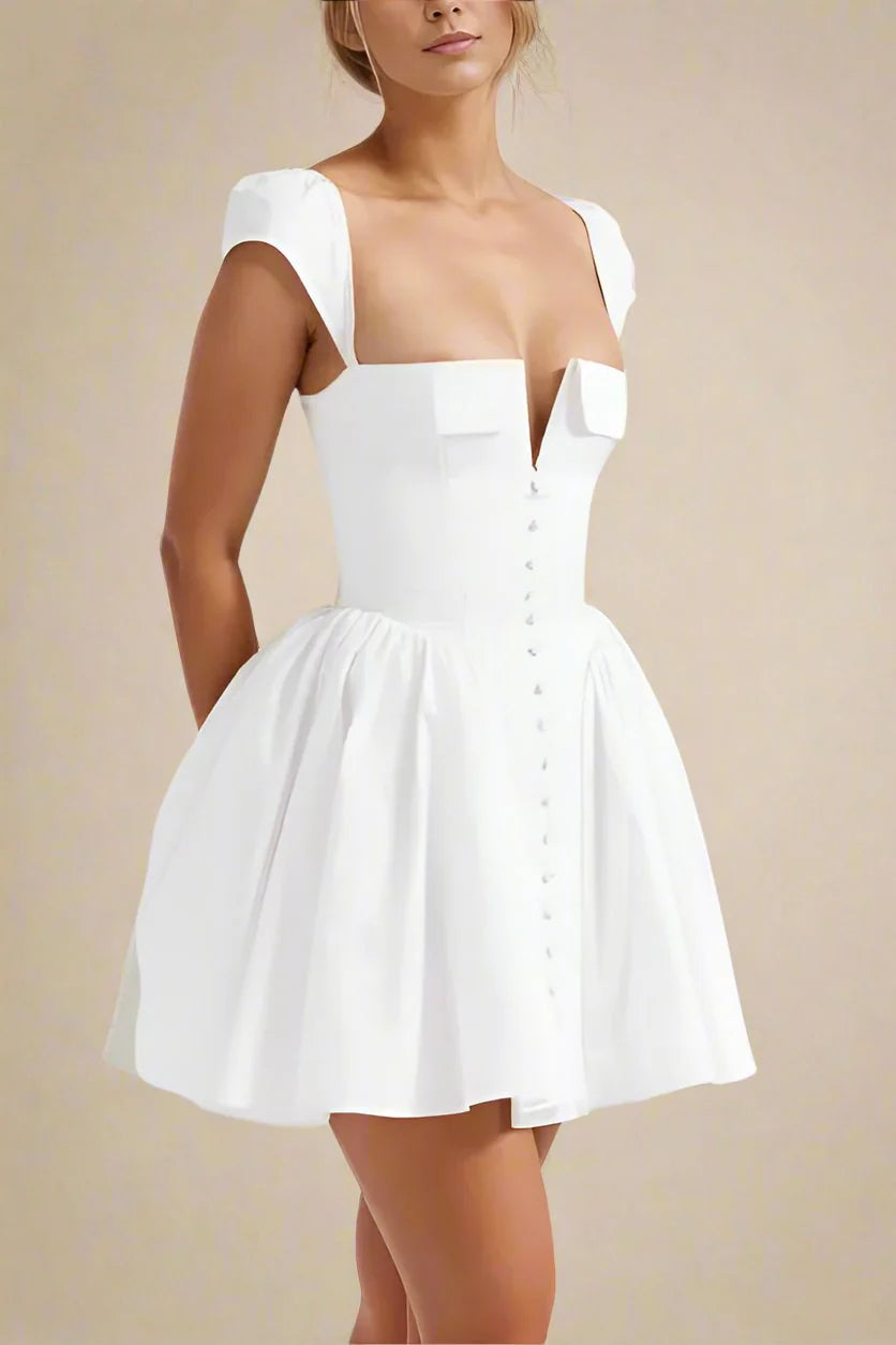 Julie white folded-neck bonded sleeveless mini dress
