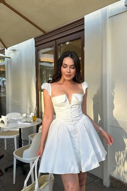 Julie white folded-neck bonded sleeveless mini dress