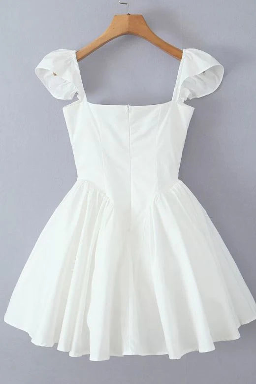 Julie white folded-neck bonded sleeveless mini dress