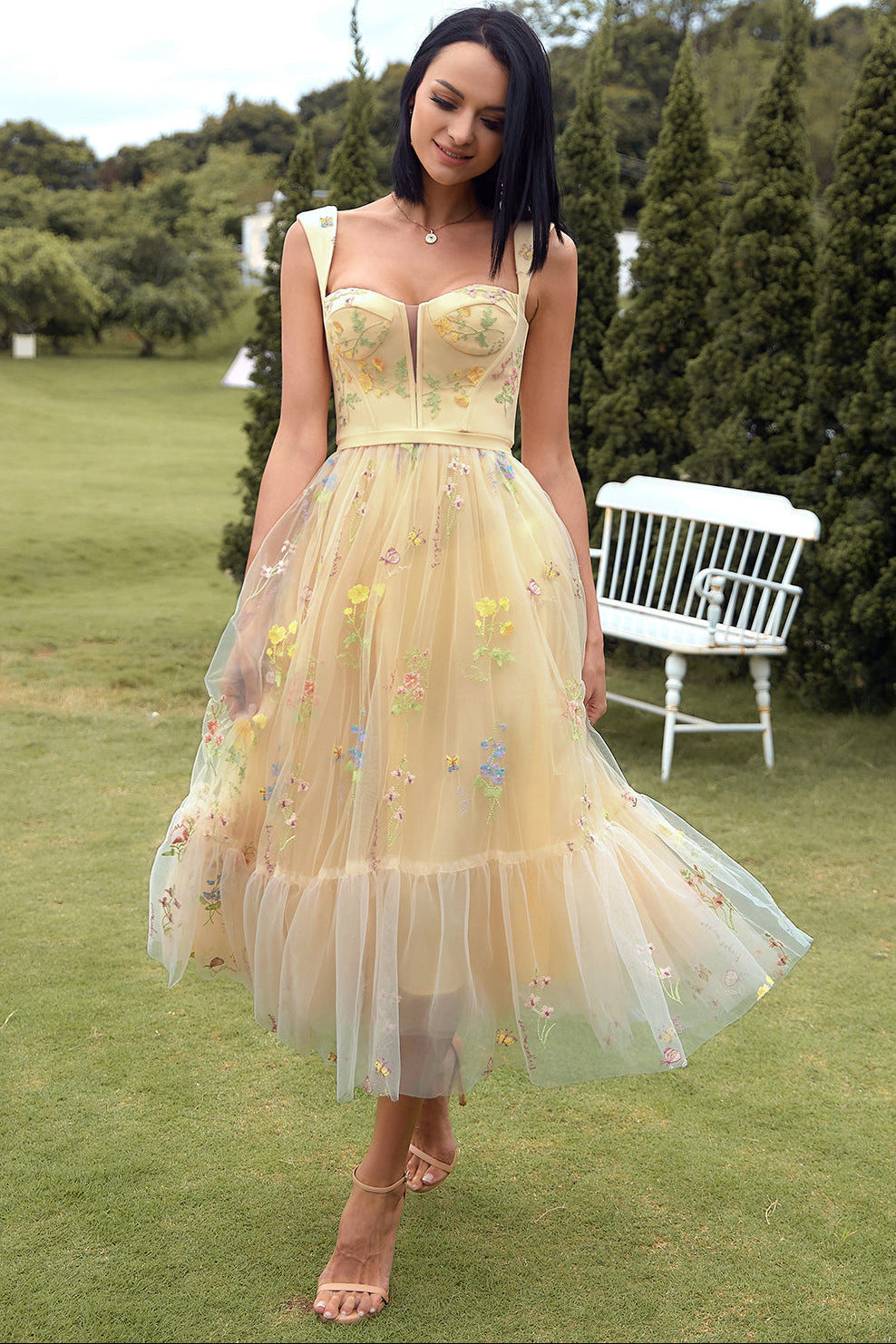 Champagne Long Prom Dress with Embroidery