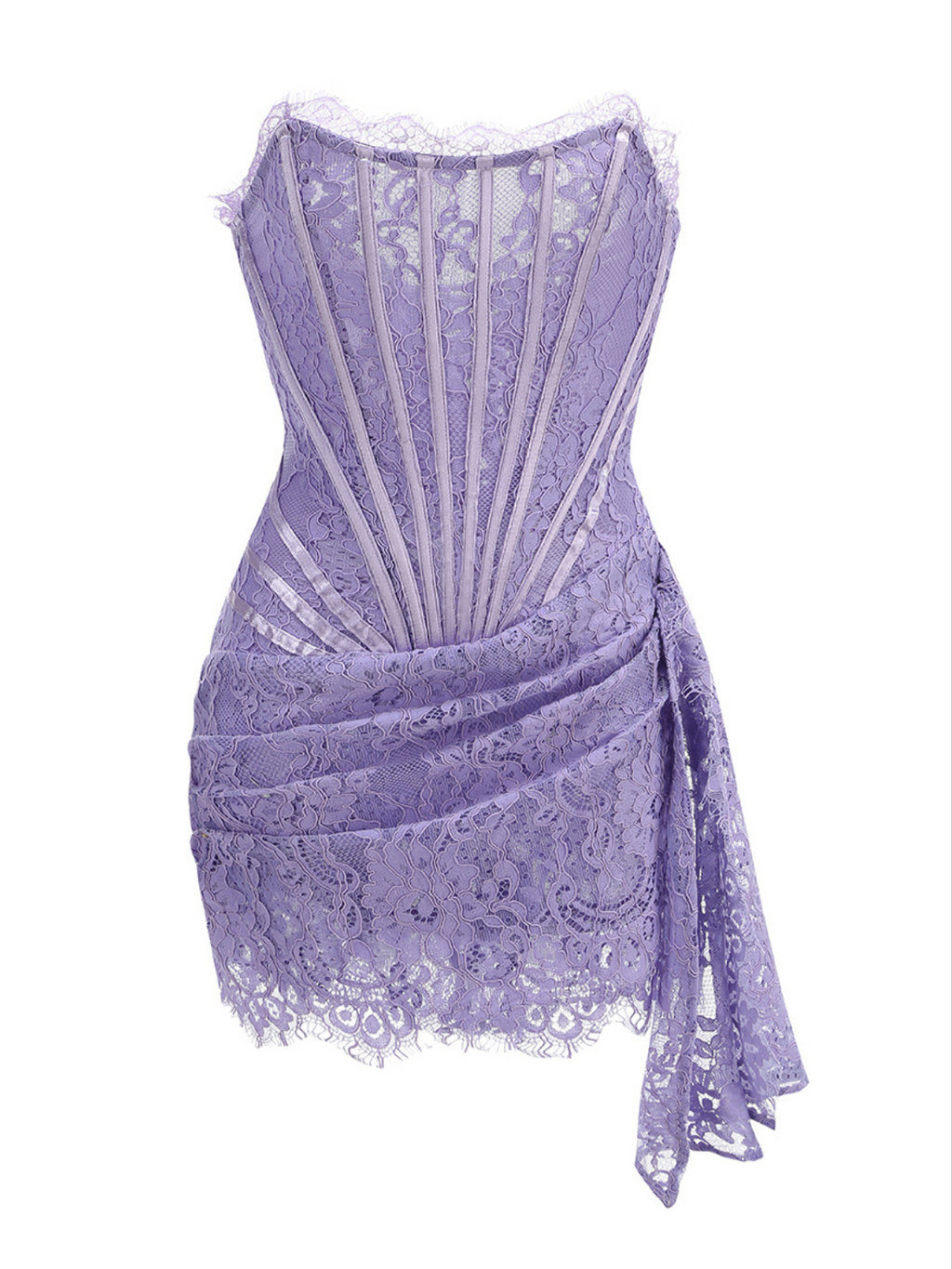 Strapless Lace Dress In Lilac