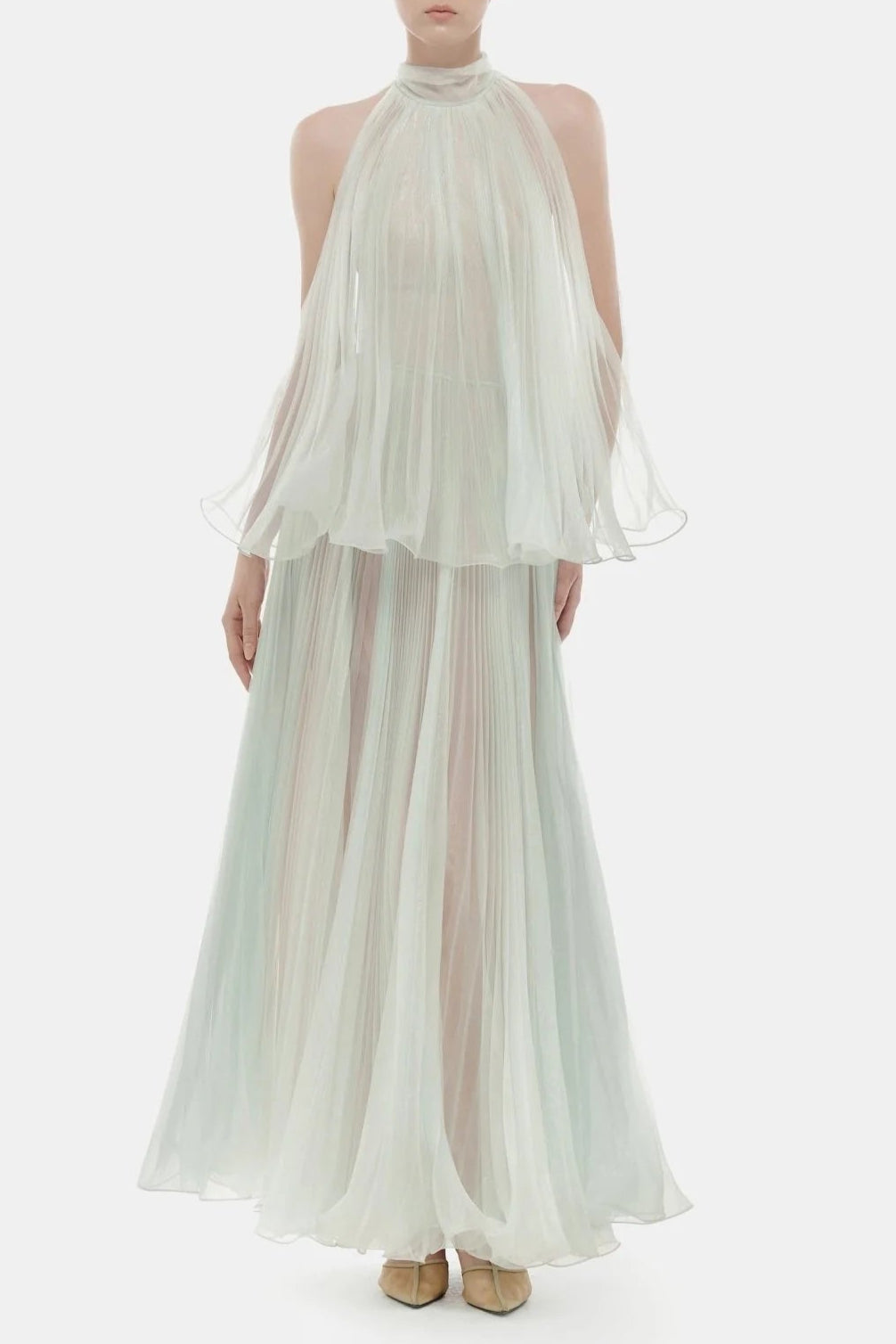 belinda Mint Pleated tulle sleeveless maxi Dress