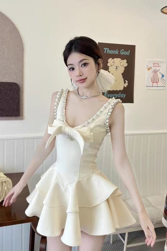 V-neck embellished mini dress