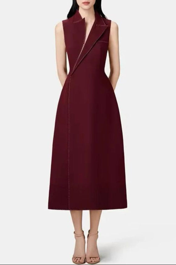 asymmetric collar blazer midi dress in red