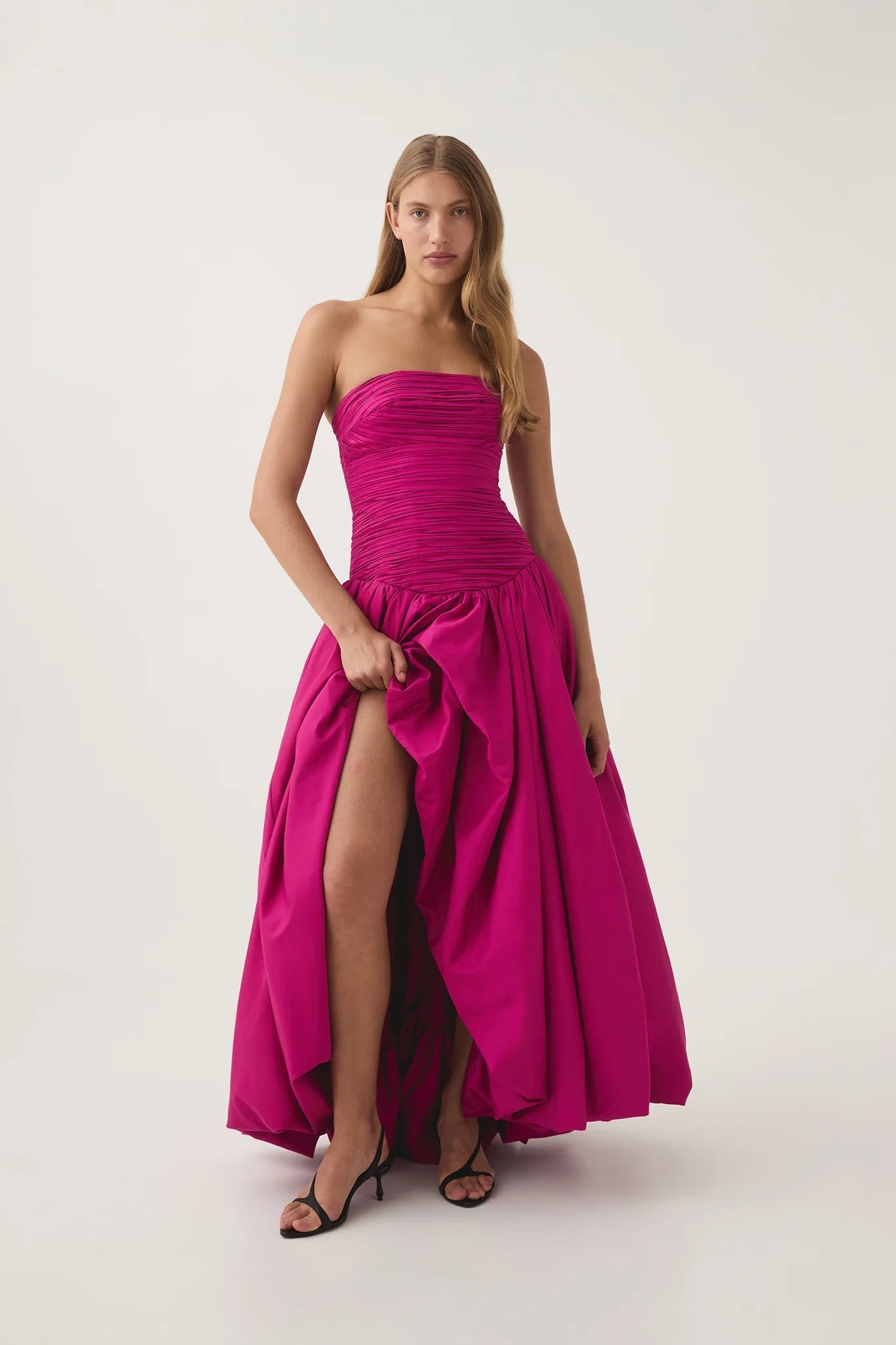 nancy Bubble Hem Maxi Dress in rose red