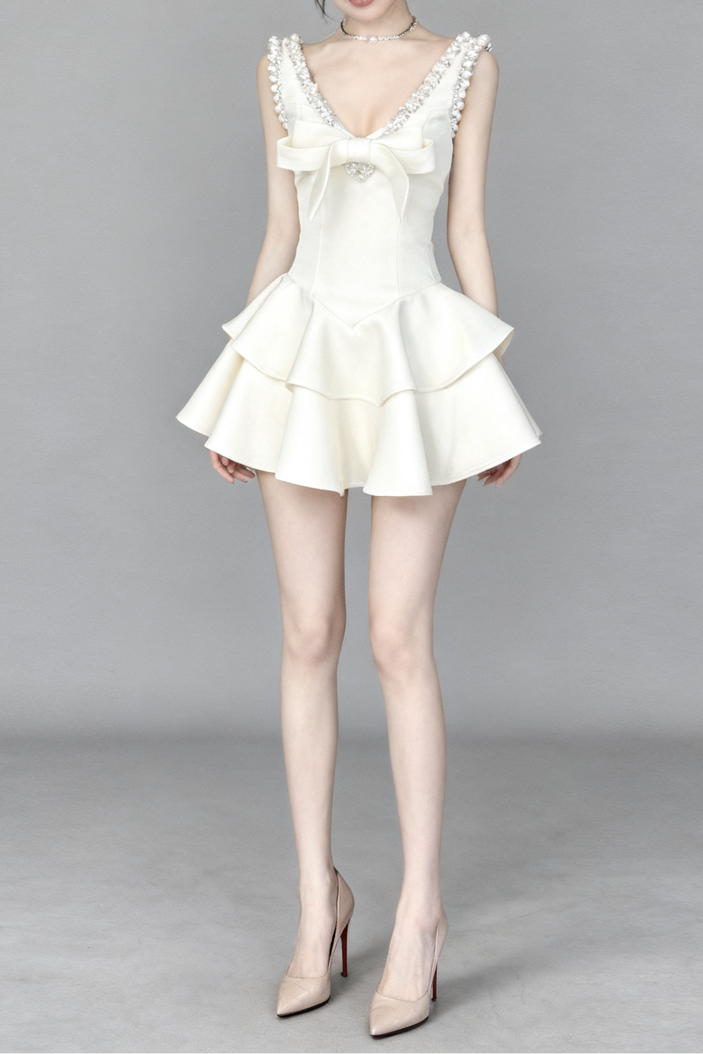 V-neck embellished mini dress