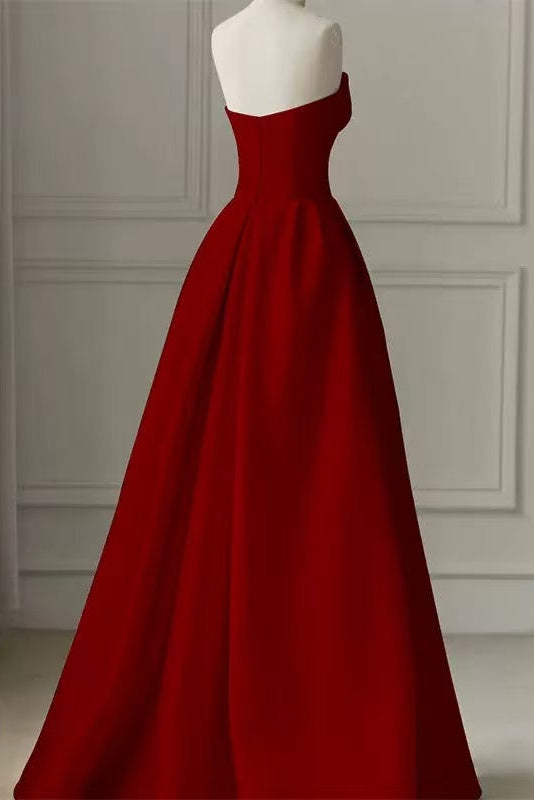 Aline Burgundy Satin sleeveless Long Prom Dress
