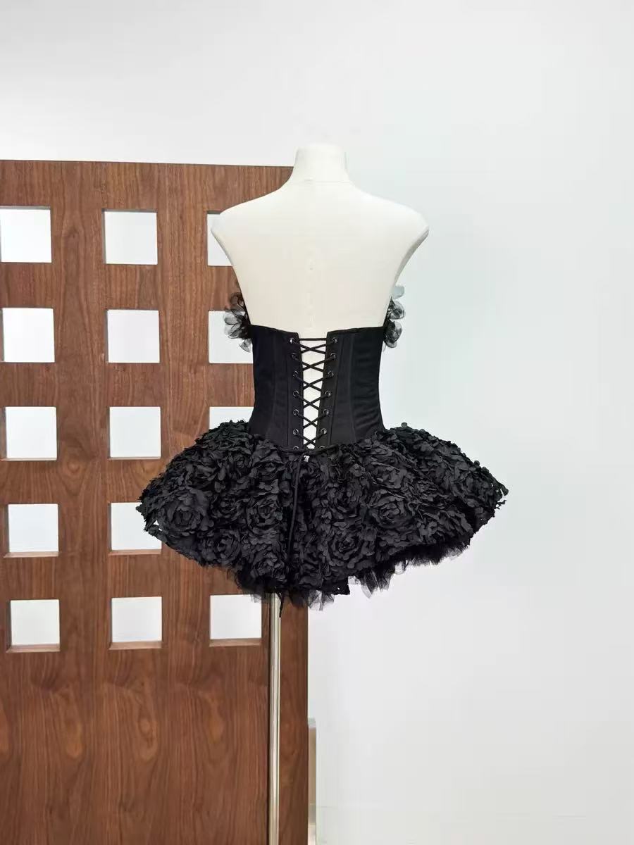 Strapless Petal Floral Corset A Line Dress