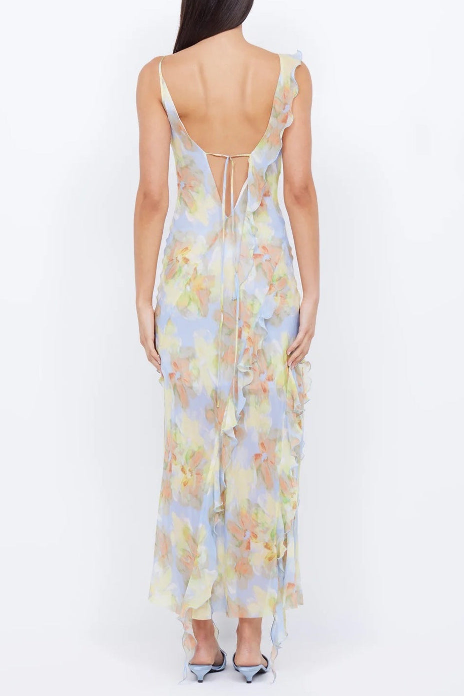 cecilia Chiffon ruffles maxi dress in blue