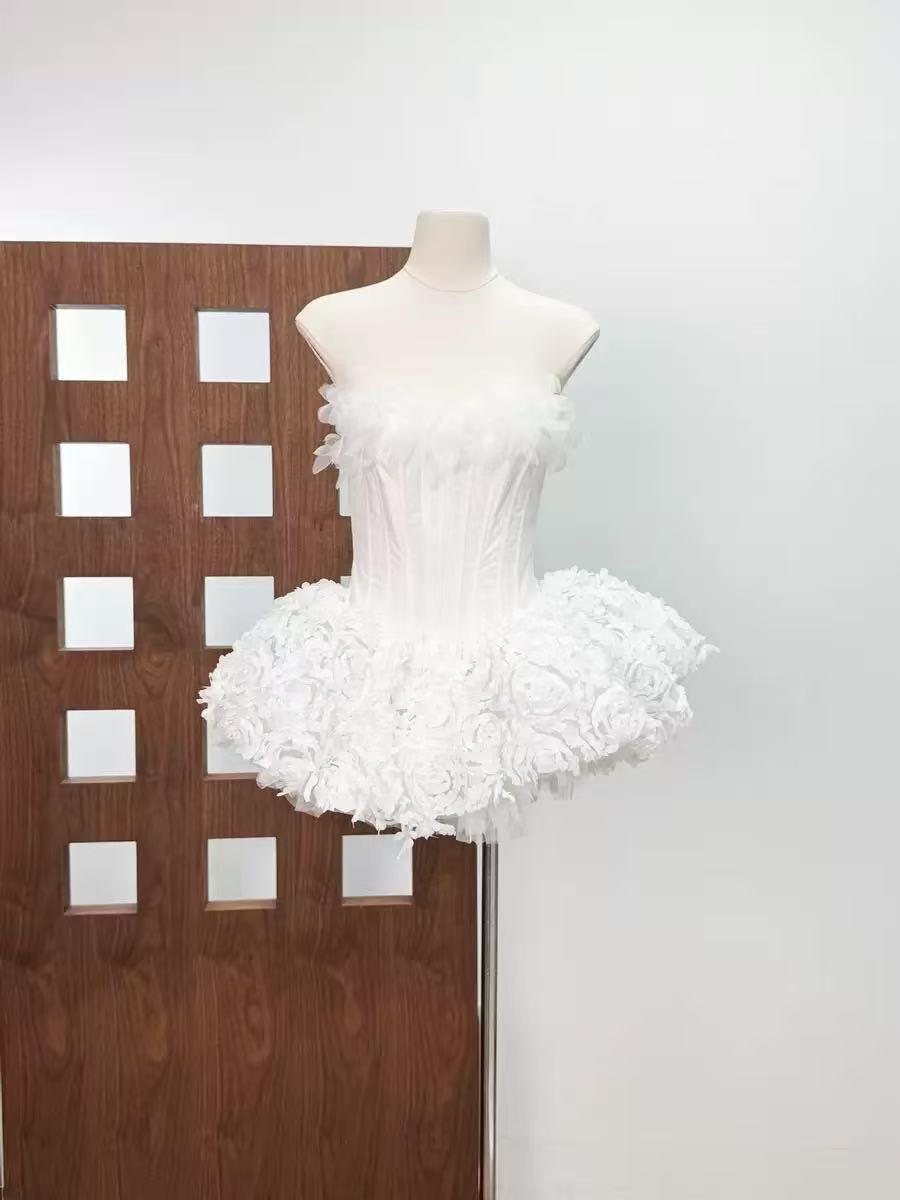 Strapless Petal Floral Corset A Line Dress