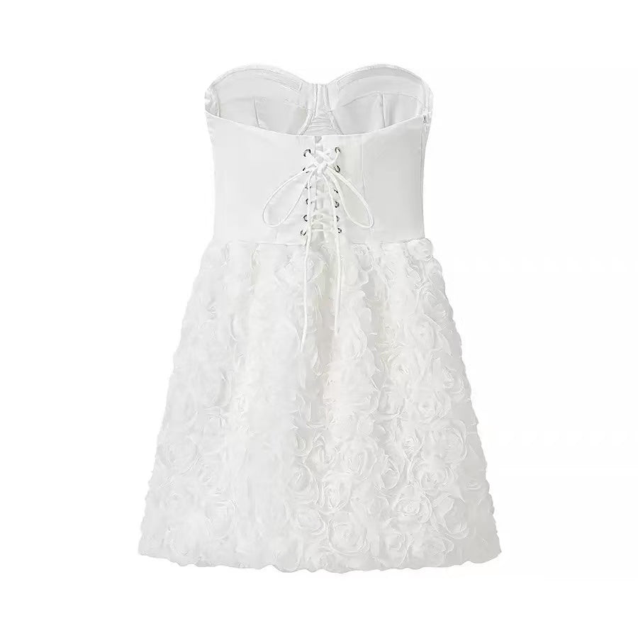 Chanelle Flower Mini Dress In White