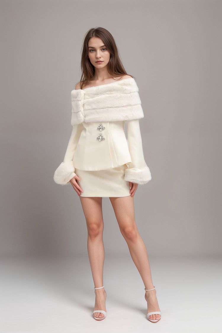 fur jacket & skirt matching set