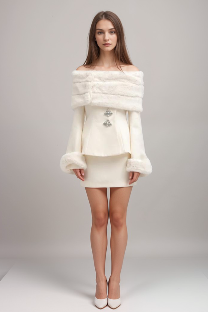 fur jacket & skirt matching set