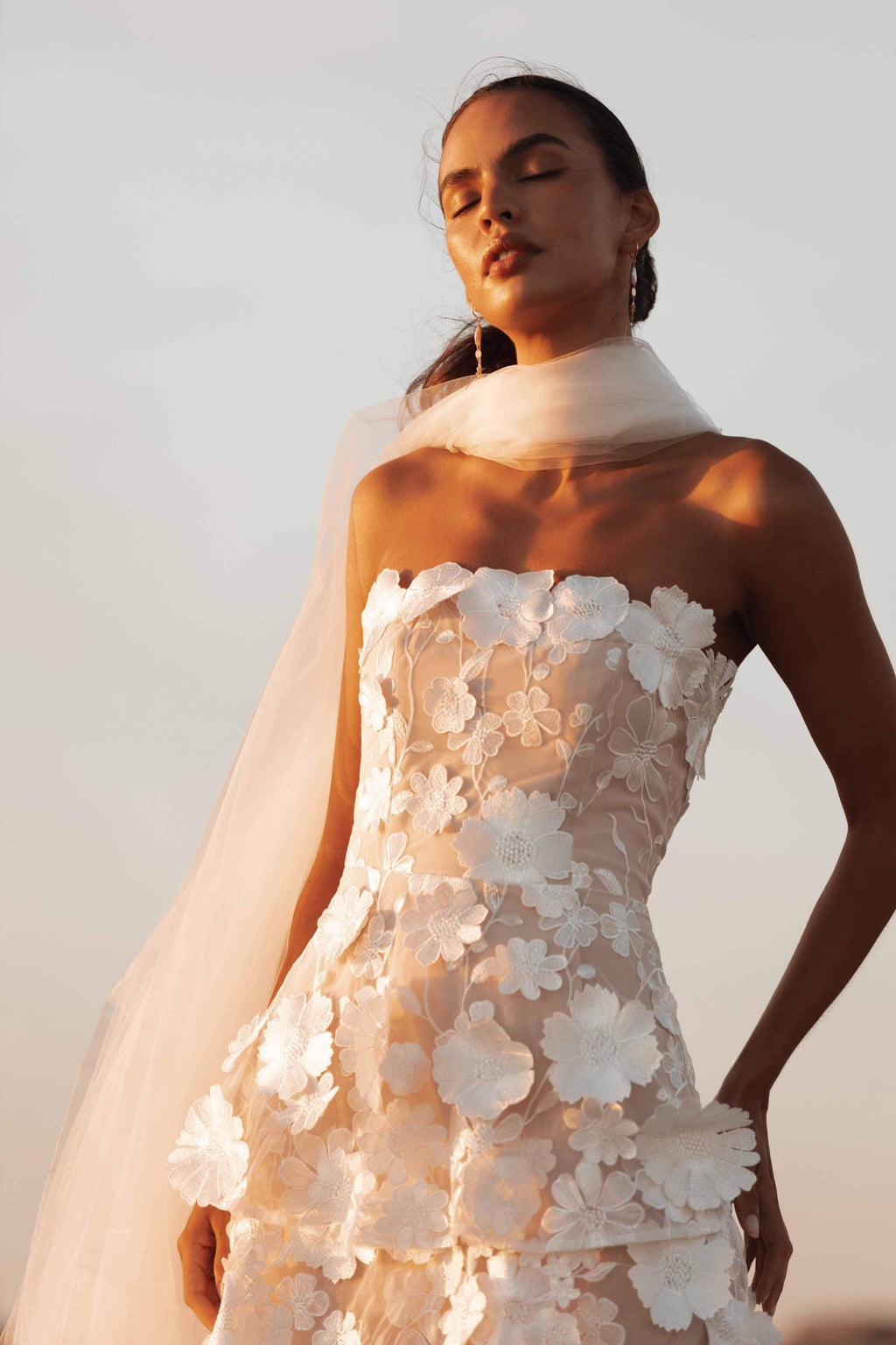 Selene 3D flower Tiered Maxi Dress In White