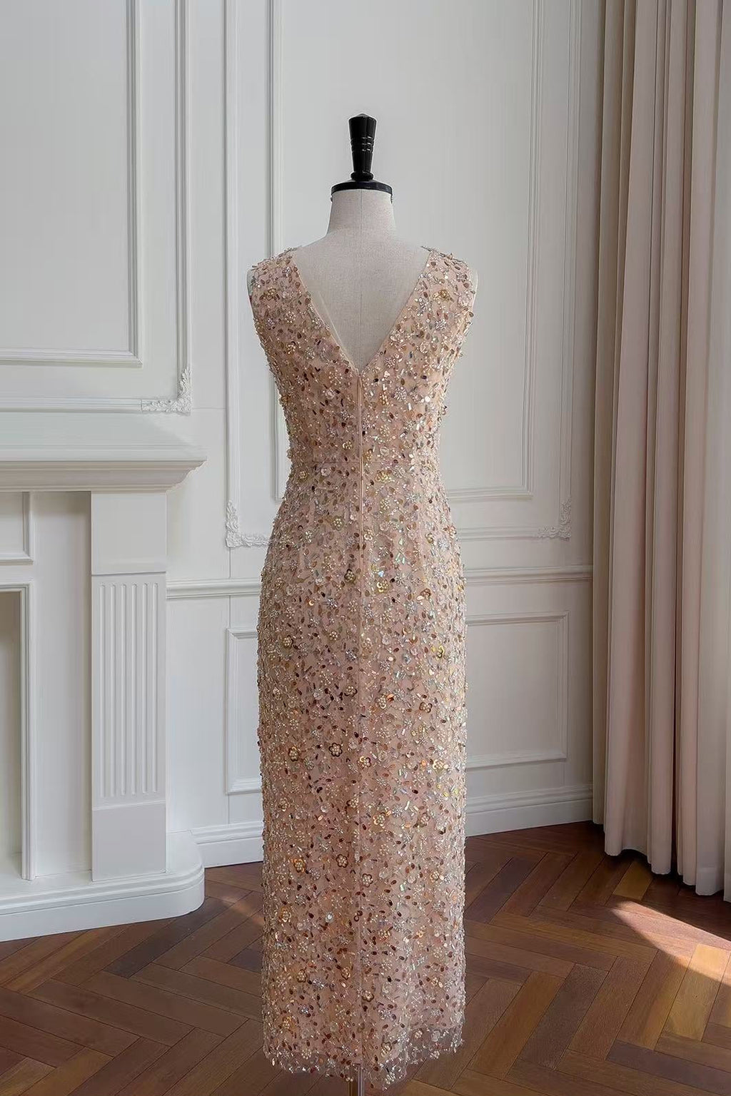 sleeveless flower Embroidery midi dress in beige